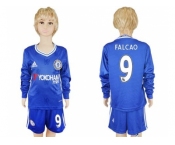 Chelsea #9 Falcao Home Long Sleeves Kid Soccer Club Jersey