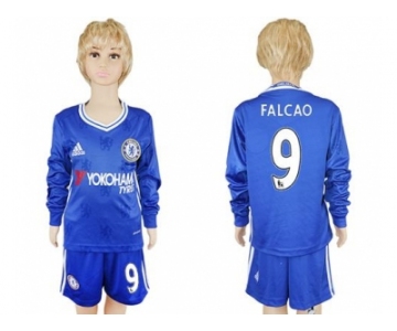 Chelsea #9 Falcao Home Long Sleeves Kid Soccer Club Jersey