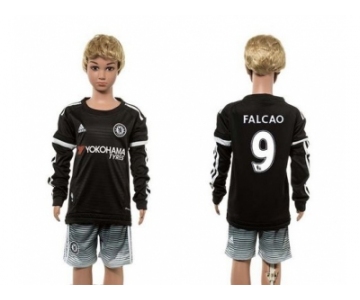 Chelsea #9 Falcao SEC Away Long Sleeves Kid Soccer Club Jersey