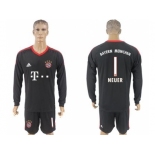 Bayern Munchen #1 Neuer Black Goalkeeper Long Sleeves Soccer Club Jersey