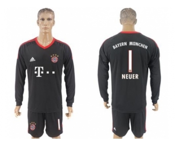 Bayern Munchen #1 Neuer Black Goalkeeper Long Sleeves Soccer Club Jersey