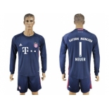 Bayern Munchen #1 Neuer Dark Blue Goalkeeper Long Sleeves Soccer Club Jersey