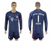 Bayern Munchen #1 Neuer Dark Blue Goalkeeper Long Sleeves Soccer Club Jersey