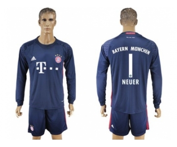 Bayern Munchen #1 Neuer Dark Blue Goalkeeper Long Sleeves Soccer Club Jersey