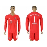 Bayern Munchen #1 Neuer Red Goalkeeper Long Sleeves Soccer Club Jersey