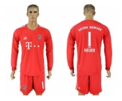 Bayern Munchen #1 Neuer Red Goalkeeper Long Sleeves Soccer Club Jersey