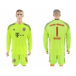 Bayern Munchen #1 Neuer Shiny Green Goalkeeper Long Sleeves Soccer Club Jersey