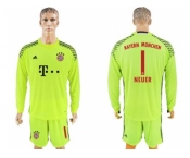 Bayern Munchen #1 Neuer Shiny Green Goalkeeper Long Sleeves Soccer Club Jersey