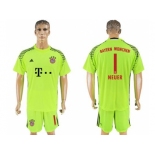 Bayern Munchen #1 Neuer Shiny Green Goalkeeper Soccer Club Jersey