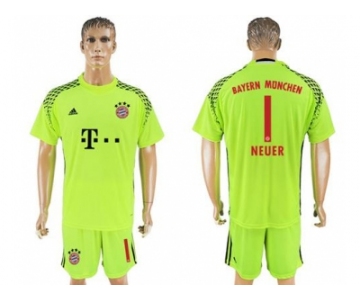 Bayern Munchen #1 Neuer Shiny Green Goalkeeper Soccer Club Jersey