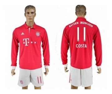 Bayern Munchen #11 Costa Home Long Sleeves Soccer Club Jersey