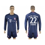 Bayern Munchen #22 Starke Dark Blue Goalkeeper Long Sleeves Soccer Club Jersey