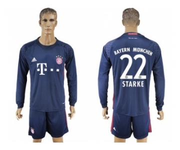 Bayern Munchen #22 Starke Dark Blue Goalkeeper Long Sleeves Soccer Club Jersey