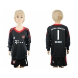 Bayern Munchen #1 Neuer Black Goalkeeper Long Sleeves Kid Soccer Club Jersey