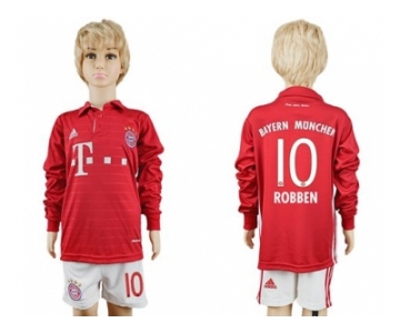 Bayern Munchen #10 Robben Home Long Sleeves Kid Soccer Club Jersey