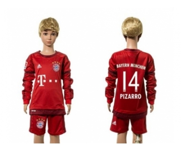 Bayern Munchen #14 Pizarro Home Long Sleeves Kid Soccer Club Jersey