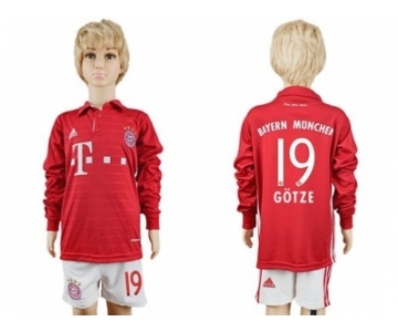 Bayern Munchen #19 Gotze Home Long Sleeves Kid Soccer Club Jersey