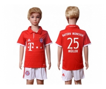 Bayern Munchen #25 Muller Home Kid Soccer Club Jerseys