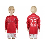 Bayern Munchen #25 Muller Home Long Sleeves Kid Soccer Club Jersey