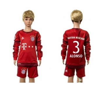 Bayern Munchen #3 Alonso Home Long Sleeves Kid Soccer Club Jersey