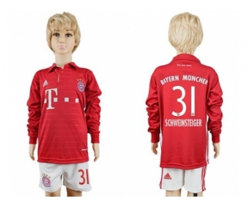 Bayern Munchen #31 Schweinsteiger Home Long Sleeves Kid Soccer Club Jersey