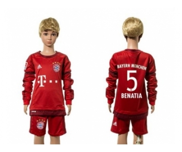 Bayern Munchen #5 Benatia Home Long Sleeves Kid Soccer Club Jersey