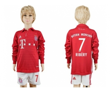 Bayern Munchen #7 Ribery Home Long Sleeves Kid Soccer Club Jersey