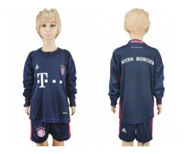 Bayern Munchen Blank Dark Blue Long Sleeves Kid Soccer Club Jersey