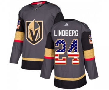 Adidas Vegas Golden Knights #24 Oscar Lindberg Authentic Gray USA Flag Fashion NHL Jersey