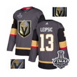 Men Adidas Vegas Golden Knights #13 Brendan Leipsic Authentic Gray Fashion Gold 2018 Stanley Cup Final NHL Jersey