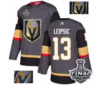 Men Adidas Vegas Golden Knights #13 Brendan Leipsic Authentic Gray Fashion Gold 2018 Stanley Cup Final NHL Jersey