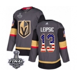 Men Adidas Vegas Golden Knights #13 Brendan Leipsic Authentic Gray USA Flag Fashion 2018 Stanley Cup Final NHL Jersey