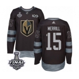 Men Adidas Vegas Golden Knights #15 Jon Merrill Authentic Black 1917-2017 100th Anniversary 2018 Stanley Cup Final NHL Jersey