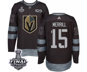 Men Adidas Vegas Golden Knights #15 Jon Merrill Authentic Black 1917-2017 100th Anniversary 2018 Stanley Cup Final NHL Jersey