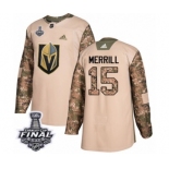 Men Adidas Vegas Golden Knights #15 Jon Merrill Authentic Camo Veterans Day Practice 2018 Stanley Cup Final NHL Jersey