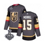 Men Adidas Vegas Golden Knights #15 Jon Merrill Authentic Gray Home 2018 Stanley Cup Final NHL Jersey