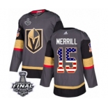 Men Adidas Vegas Golden Knights #15 Jon Merrill Authentic Gray USA Flag Fashion 2018 Stanley Cup Final NHL Jersey