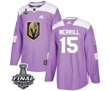 Men Adidas Vegas Golden Knights #15 Jon Merrill Authentic Purple Fights Cancer Practice 2018 Stanley Cup Final NHL Jersey