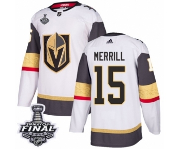 Men Adidas Vegas Golden Knights #15 Jon Merrill Authentic White Away 2018 Stanley Cup Final NHL Jersey