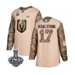 Men Adidas Vegas Golden Knights #17 Vegas Strong Authentic Camo Veterans Day Practice 2018 Stanley Cup Final NHL Jersey