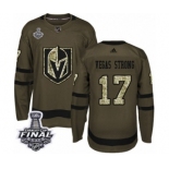 Men Adidas Vegas Golden Knights #17 Vegas Strong Authentic Green Salute to Service 2018 Stanley Cup Final NHL Jersey