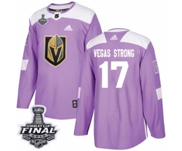 Men Adidas Vegas Golden Knights #17 Vegas Strong Authentic Purple Fights Cancer Practice 2018 Stanley Cup Final NHL Jersey