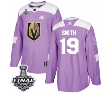 Men Adidas Vegas Golden Knights #19 Reilly Smith Authentic Purple Fights Cancer Practice 2018 Stanley Cup Final NHL Jersey