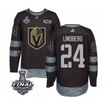 Men Adidas Vegas Golden Knights #24 Oscar Lindberg Authentic Black 1917-2017 100th Anniversary 2018 Stanley Cup Final NHL Jersey