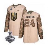 Men Adidas Vegas Golden Knights #24 Oscar Lindberg Authentic Camo Veterans Day Practice 2018 Stanley Cup Final NHL Jersey