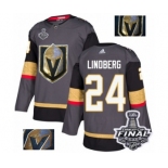 Men Adidas Vegas Golden Knights #24 Oscar Lindberg Authentic Gray Fashion Gold 2018 Stanley Cup Final NHL Jersey