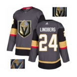 Men Adidas Vegas Golden Knights #24 Oscar Lindberg Authentic Gray Fashion Gold NHL Jersey