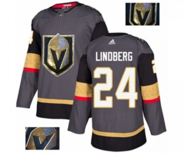 Men Adidas Vegas Golden Knights #24 Oscar Lindberg Authentic Gray Fashion Gold NHL Jersey