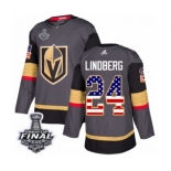 Men Adidas Vegas Golden Knights #24 Oscar Lindberg Authentic Gray USA Flag Fashion 2018 Stanley Cup Final NHL Jersey