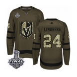 Men Adidas Vegas Golden Knights #24 Oscar Lindberg Authentic Green Salute to Service 2018 Stanley Cup Final NHL Jersey